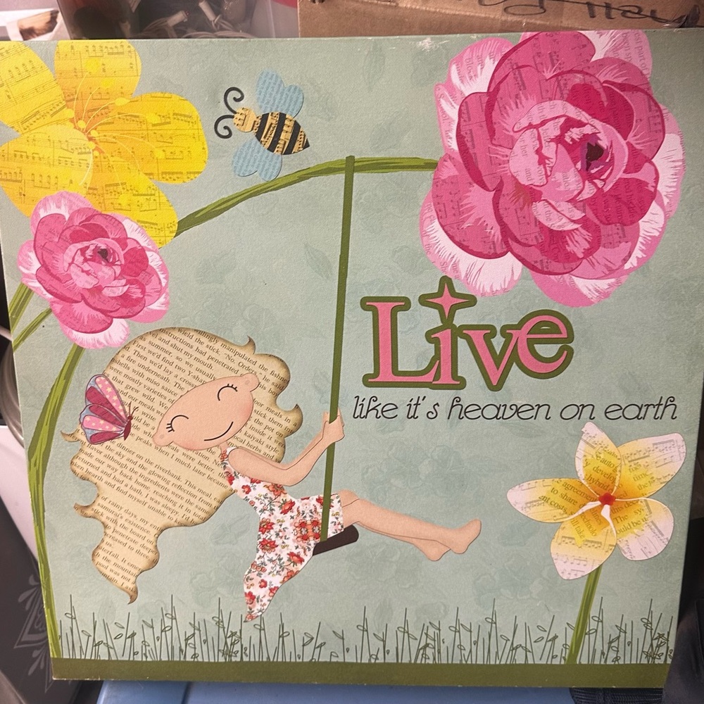 Floral Art Print w/ Little Girl Swinging On Tree Swing with Inspirational Quote